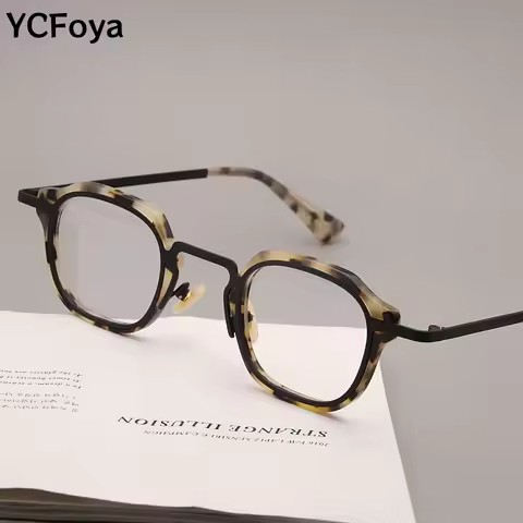 YCFoya Men Retro Tortoiseshell Acetate Frame Glasses Fashion Brand Business Women Style Square Eyewe