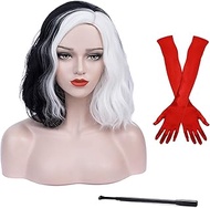 Cruella Deville Wig with Accessories Black and White Cruella Wigs for Cruella Deville Costume Women 