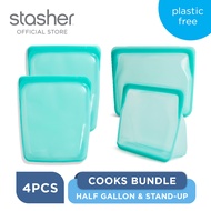[Bundle] Stasher Cook Set of 4 Reusable Food Bags Aqua ถุงซิลิโคน Food Grade/ถุงเก็บอาหาร/ถนอมอาหาร