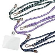 韓系彩編手機斜背頸掛2用吊繩 通用款可調節式手機掛繩組(透明連接片+掛繩)紫色