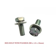 [READY STOCK] HEX BOLT WITH WASHER (M6 X 1.0 X 16mm)