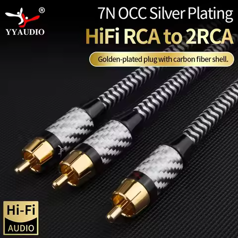 YYAUDIO HiFi RCA to 2RCA Y Splitter Cable 7N OCC Silver-Plated for Subwoofer Amplifier Mixer CD Play