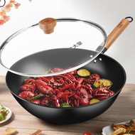 SASIT Cast Iron Pan Uncoated Non-stick Old-fashioned Iron Pan Household Wok Cooker Gas Stove General