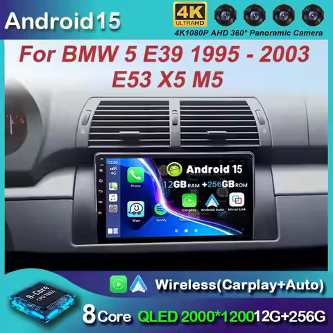 Android 15 Auto Radio Stereo for BMW 5 Series X5 E53 E39 M5 1996-2006 CarPlay Navi GPS All-in-one Wi