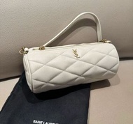 全新SAINT LAURENT YSL 金標Logo鏈條 皮革 圓筒包腋下袋 單肩袋mini白色699703-AAAJU-9207