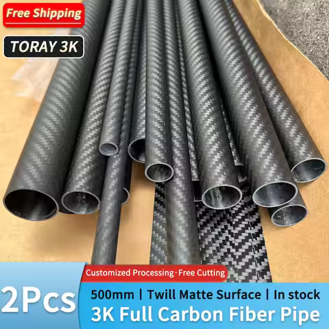 2pcs 500mm Length Carbon Fiber Tube High Hardness Composite Material 3K Twill Matte OD4-60mm Pipes f