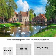 Leisurely Riverside Puzzle 120/500/1000pcs, Riverside Swans & Historic Buildings Teka-teki Santai Te