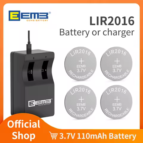 EEMB LIR2016 Rechargeable Battery With Charger Kit 3.7V 2016 Lithium Ion Battery for Watches & Calcu