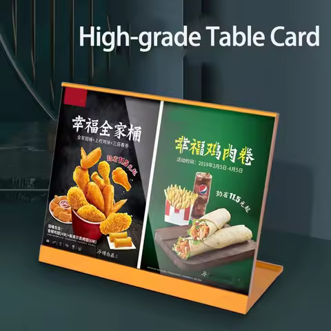 Metal Base Frame Menu Board L Acrylic Display Slanted Card Holder Board Coffee Price List Menu High-