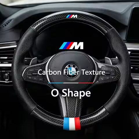 Carbon Fiber PVC Steering Wheel Cover One-Piece with BMW M Emblem for Select BMW Models E46 E36 E34 