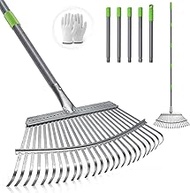 GARDENWORK Rake for Leaves Heavy Duty,18" Wide Metal Garden Rake,73" Long Adjustable Stainless Steel
