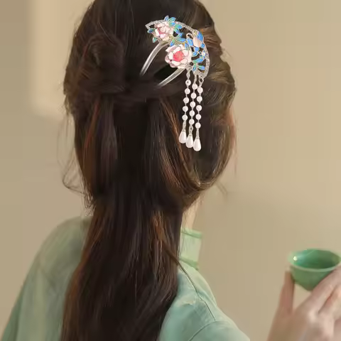 Neo Chinese Hairpin For Women U Shape Anti Slip Hair Stick Trendy Butterfly Flower Tassel Hairpin Gi