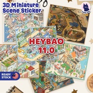 Lazy Cat HeyBao 11.0 3D Miniature Scenes Sticker DIY Cute Cartoon Scenes Building PET Sticker Hei Ba