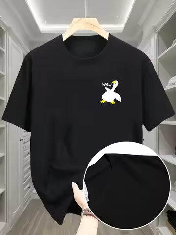 Men's summer 100% pure cotton creative goose pattern fashionable and casual loose round neck short s