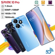 Spark 10 Pro 5G Smartphone 7.3inch Ultra-Clear Screen Memory 16GB+1TB Android 13.0 System Camera 50M