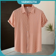 YYR_ Trendy Men Shirt Polka Dot Men Shirt Men's Polka Dot Hawaiian Shirt Short Sleeve Casual Button 