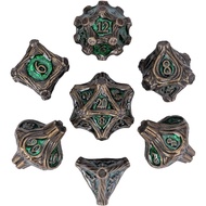 7 Piece Metal DND Dice Bronze Metal Dice Set D&D with Leather Bag for Role Playing Game and Board Ga