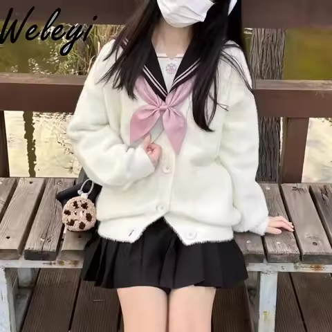 Jirai Kei Uniform Skirt Suit Full Set Japanese Fashion Cutecore Sailor Sets Long Sleeve for Schools 