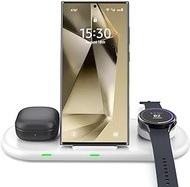 Wireless Charger Stand 3 in 1, Wireless Charging Station Charging Dock Compatible with Samsung Galaxy Watch Active 2 Gear S3 S4, Samsung Galaxy S21+ S20 S10+ S10e S9+ Note 20 Note 10, Galaxy Buds Pro