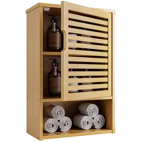 Bathroom Wall Cabinet 7.87"D x 15.75"W x 23.62"H Bamboo Hanging Storage