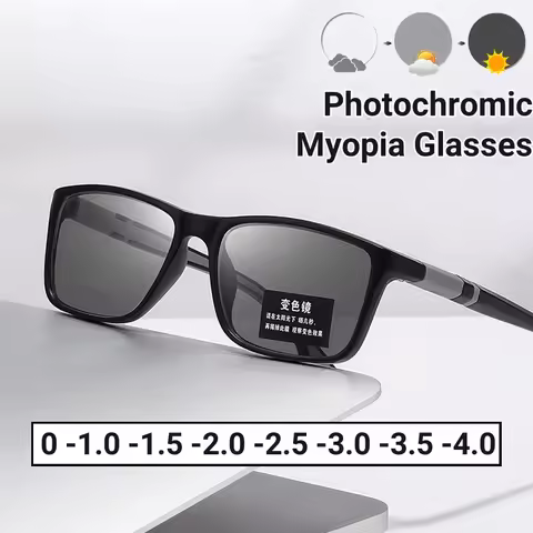 Vintage Photochromic Myopia Glasses Women Men Anti Blue Light Near Sight Eyeglasses Ultra light Colo