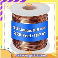 【W】99.9% Dead Soft Copper Wire, 20 Gauge/ 0.8 mm Diameter, 328 Feet/ 100 M, 1 Pound Spool Pure Copper Wire Durable
