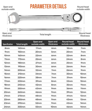 Hi-Spec | Hi-Spec 6-19mm Reversible Ratchet Wrench Set Ratcheting Socket Spanner Nut Tool 6mm 7mm 8m