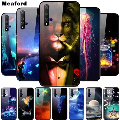 For Huawei Nova 5T Case Tempered Glass Cover 3D Cat Printing Case For Huawei Nova 5T 2019 5 T Phone 