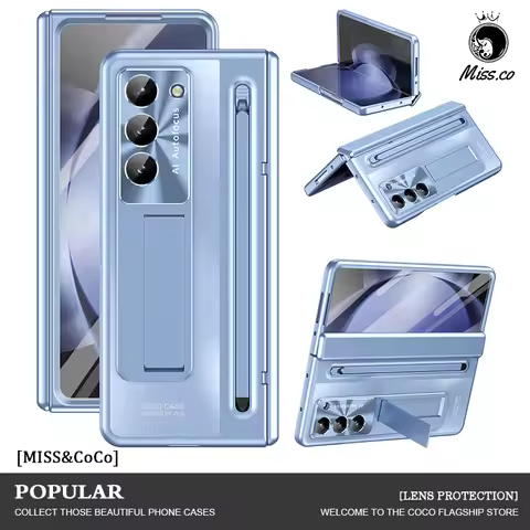 For Samsung Galaxy Z Fold 5 Case Plating Hinge Fold 4 6 With S Pen 360 Full Screen Protector AG Matt