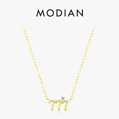 MODIAN 925 Sterling Silver Lucky Number 777 Pendant Necklace Gold Color Neck Chain For Women Fine Je