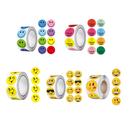 500PCS/Roll Colorful Face Sticker Emoji Reward Sticker 1Inch Round Smile Stickers for Kids Craft Jou