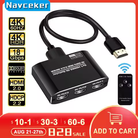 2026 Best 4K HDMI Switch 2.0 Support RGB 4:4:4 HDR HDMI Switch 4K 60Hz HDMI 2.0 Switch Remote IR UHD