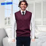 PINKY SENSON Pilling-free Men Vest Men Knit Vest Mens V-neck Sleeveless Knit Vest Winter Sweater Ves