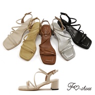 FM SHOES Thin Strap Square Toe Block Heel Sandals