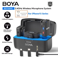 BOYA BOYAMIC Wireless Lapel Microphone with 3.5mm TRS Output USB-C Lightning Adapters 8GB-Onboard Recording Up to 12H 300M Transmission for Cameras Mixers Android iPhone iPad iPhone15 Tablets Laptops for Live Streaming Vlogging Interview Recording