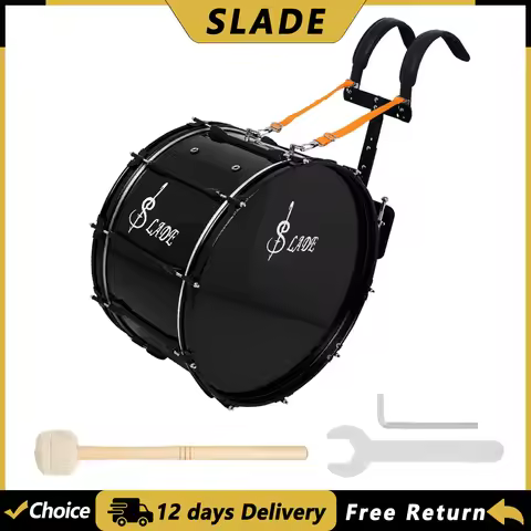 SLADE 22 Inch Marching Snare Drum with Adjustable Back Frame Black Army Drum Professional Marching D