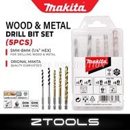 (5pcs) MAKITA HSS Wood &amp; Metal Drill Bit Set | Straight &amp; 1/4" Hex Shank | Mata Tebuk Lubang Kayu &amp; Besi