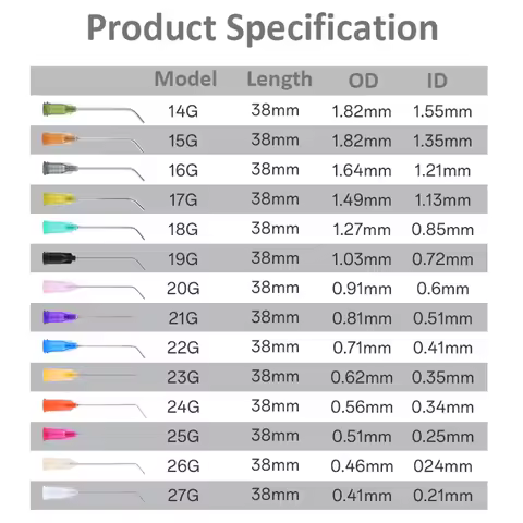 50Pcs 1.5inch Plastic Stainless Steel Bent Dispensing Needle Blunt Tip 14G 15G 16G 17G 18G 19G 20G 2