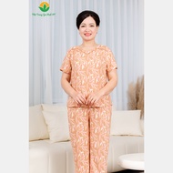 Bộ lanh trung niên quần dài áo cộc tay phối lé màu thời trang Việt Thắng - B08.2405