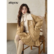 MISHOW Women's Floral Embroidered Jacket 2025 Winter French Style Yellow Plush Lapel Zip-up Coat Loo
