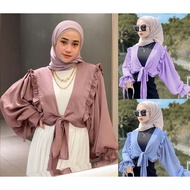 OUTER WANITA KOREAN STYLE HIJAB REMAJA DRESS OUTER WANITA KEKINIAN OUTER LENGAN SERUT PUTIH HITAM / 