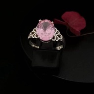 925 Pure Silver Ladies Ring With 8x10mm Pink CZ Stone.
