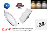 LED Round/Square 12w 6 inch Downlight Ultra Thin Panel Light with driver 3000k/4000k/6000k