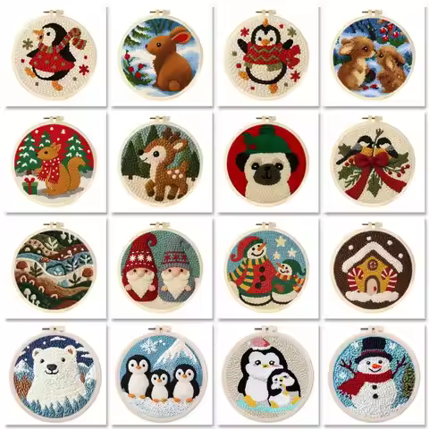 GATYZTORY Punch Needle Embroidery Cartoon Animal Pattern For Adults DIY Needlework Wool Punch Needle