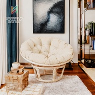 Kursi Teras Bulat Papasan Parabola Minimalis Rotan Alami dengan Cushion dan Bantal Empuk
