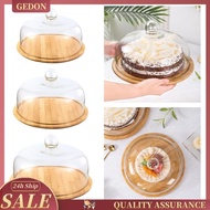 [Gedon] Round Vintage Glass Cover Serving Tray Cloche Wooden Cheese Board Storage Cake