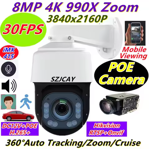 HiEasy-P6SLite 4K POE High Speed Dome PTZ IP Camera Outdoor 990X Zoom Ai Vehicle Human Tracking Came