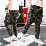 IENENS 4-14ปีเด็กชายหญิง Casual Camouflage กางเกงเสื้อผ้าเด็กแฟชั่นผ้าฝ้ายชุดทหารยาวกางเกง