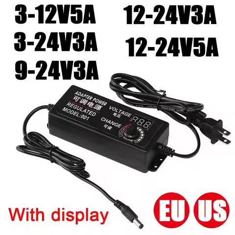 AC To DC 3V 9V 12V 24V 3A 5A Adjustable Power Supply Adapter Universal Adapter EU/US Plug with Displ
