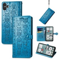 全城熱賣 - 適用於 Nothing CMF Phone 1 貓和狗壓花左右開手機皮套（藍色）
